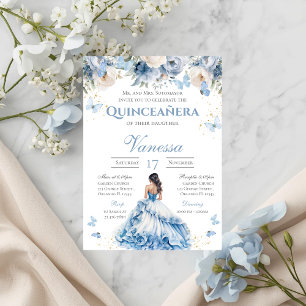 Quinceanera-inbjudan med blå Blommigt-fjäril Inbjudningar