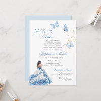 Quinceanera-inbjudan med blå Blommigt-fjäril