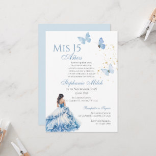Quinceanera-inbjudan med blå Blommigt-fjäril Inbjudningar