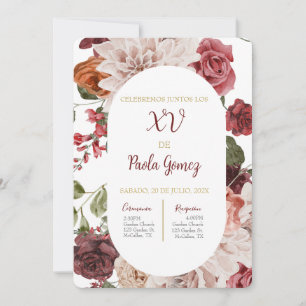 Quinceanera-inbjudan med färgade blommor inbjudningar