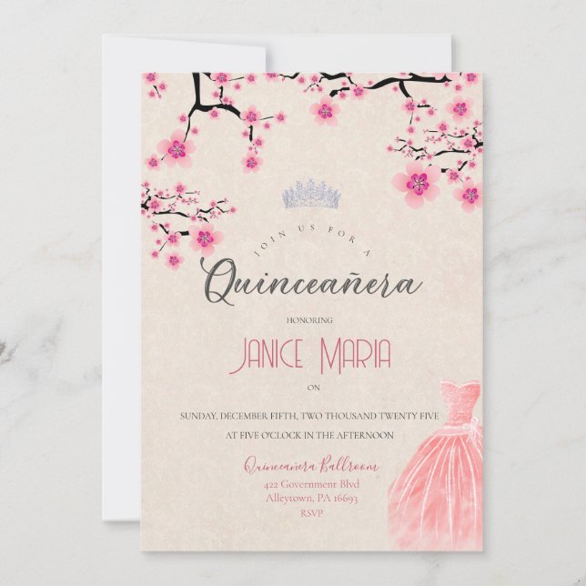 Quinceañera-inbjudan med körsbärsblom inbjudningar (Framsida)