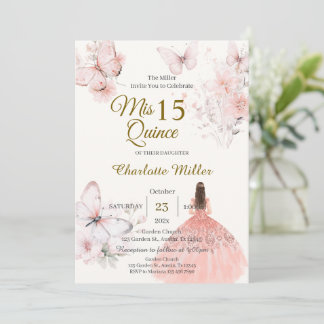 Quinceanera-inbjudan med rosa blommiga fjärilar inbjudningar
