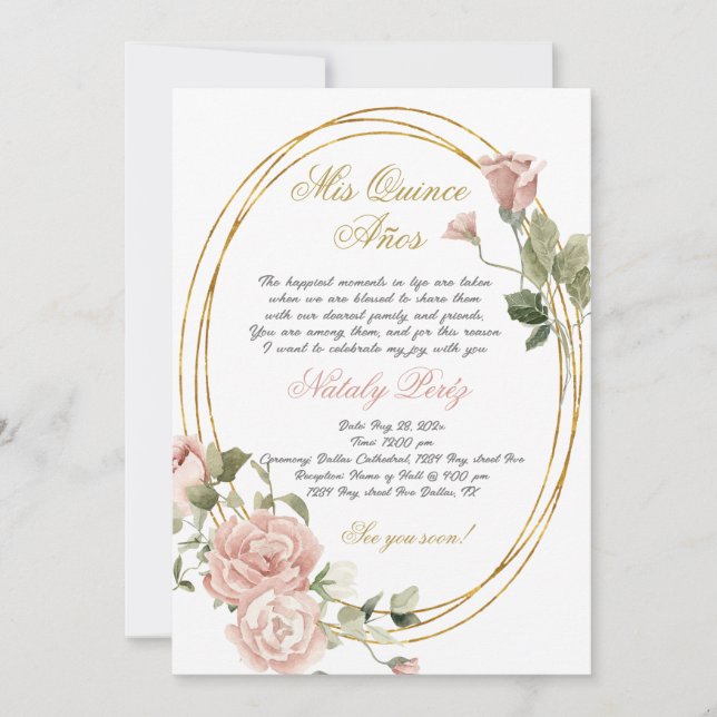 Quinceanera-inbjudan på engelska inbjudningar (Framsida)