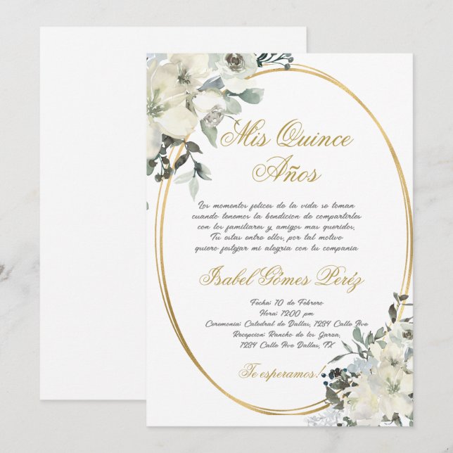 Quinceanera-inbjudan på spanska inbjudningar (Fram/baksida)