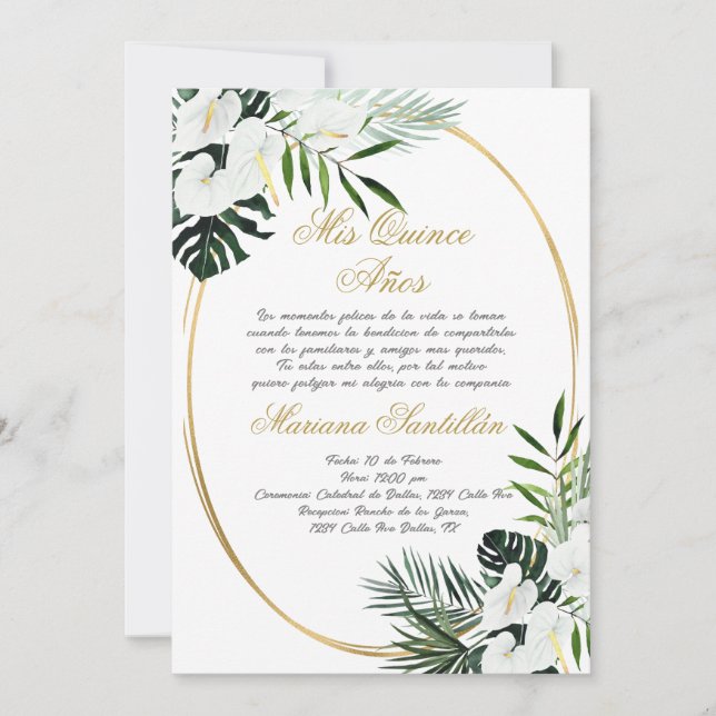 Quinceanera-inbjudan på spanska inbjudningar (Framsida)