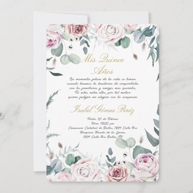 Quinceanera-inbjudan på spanska inbjudningar (Framsida)