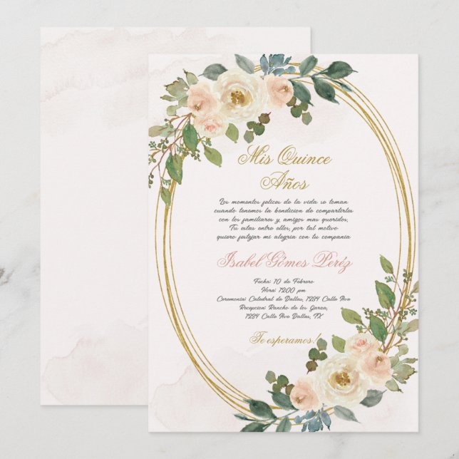Quinceanera-inbjudan på spanska inbjudningar (Fram/baksida)