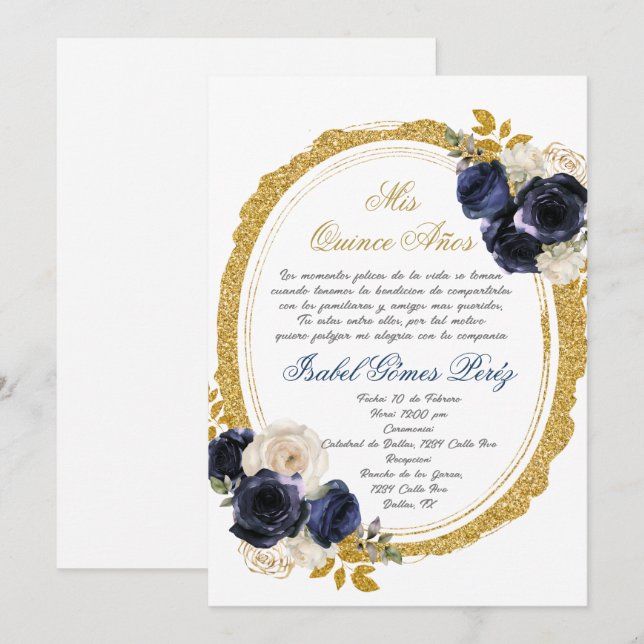 Quinceanera-inbjudan på spanska inbjudningar (Fram/baksida)