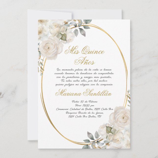 Quinceanera-inbjudan på spanska inbjudningar (Framsida)