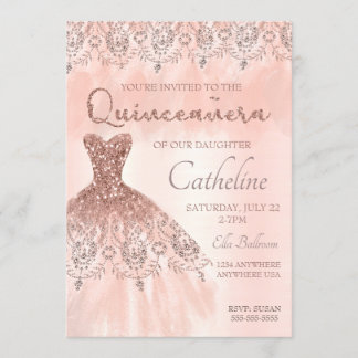 Quinceanera-inbjudan ro guld, 15-årsdag inbjudningar