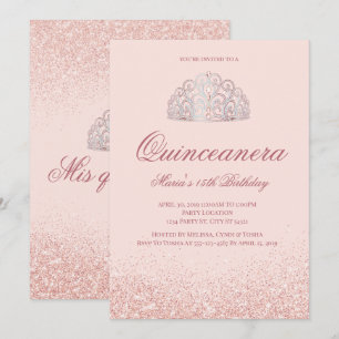 Quinceanera-inbjudan ro Guld Inbjudningar