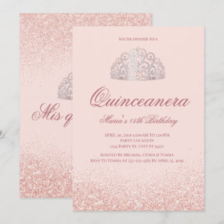 Quinceanera-inbjudan ro Guld Inbjudningar