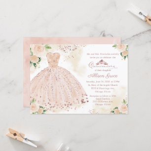Quinceanera-inbjudan Ro Guld Rosa  Gown Inbjudningar