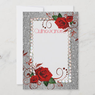 Quinceanera-inbjudan Röd Ros Glitter Foto CSTM Inbjudningar