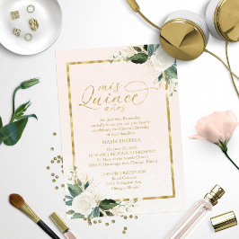 Quinceanera-inbjudan Rosa Gold Foil Blommigt Inbjudningar