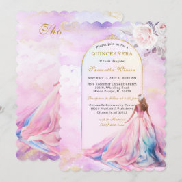 Quinceanera-inbjudan Rosa och Guld Inbjudningar