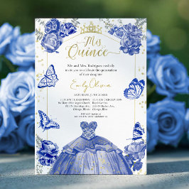 Quinceanera-inbjudan Royal Blue Dress-Blommigt Inbjudningar