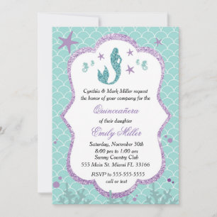 Quinceañera Inbjudan Sjöjungfru Lila Teal