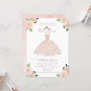 Quinceanera-inbjudan Spansk rosafärgad klänning Bl Inbjudningar