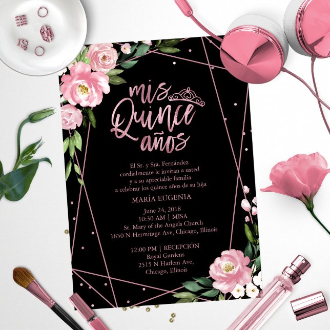 Quinceañera-inbjudan Spansk rosé roséguld Inbjudningar (Skapare uppladdad)