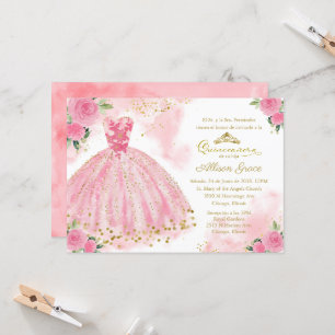 Quinceañera-inbjudan spanska het rosa guld inbjudningar