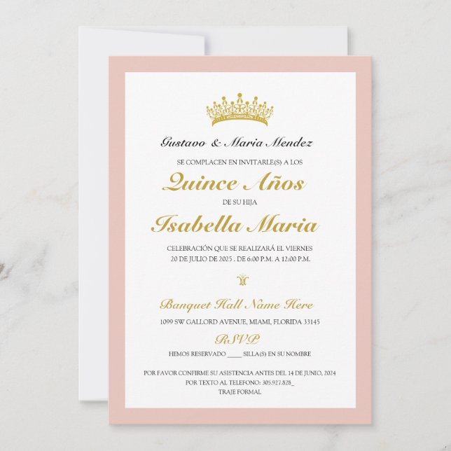 Quinceanera-inbjudan spanska inbjudningar (Framsida)
