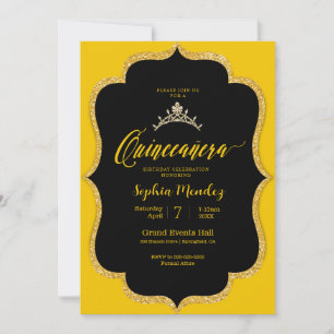 Quinceanera-inbjudan till Black and guld Inbjudningar