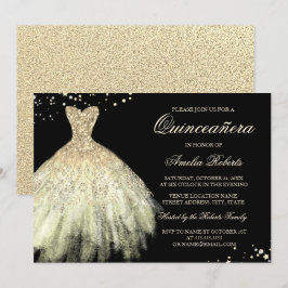 Quinceanera-inbjudan till Black Guld Gnistra Inbjudningar