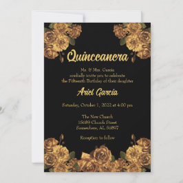 Quinceanera-inbjudan till Blommigten Black och Gul Inbjudningar