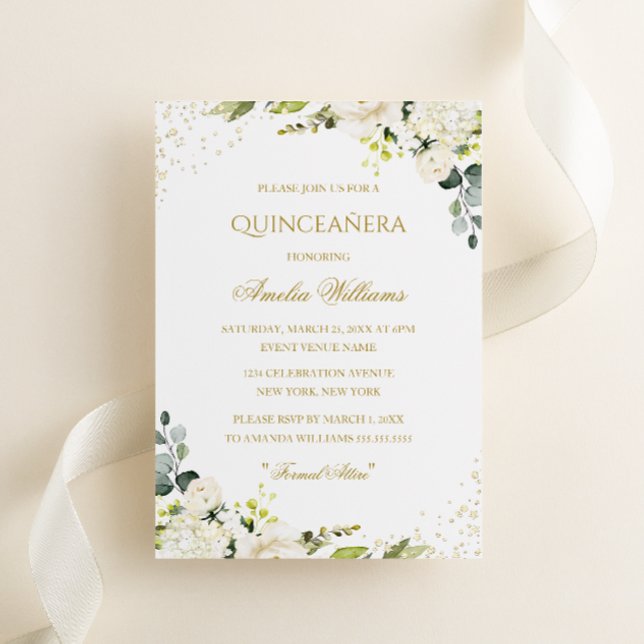 Quinceanera-inbjudan till Blommigten guld Gnistra Inbjudningar (Skapare uppladdad)