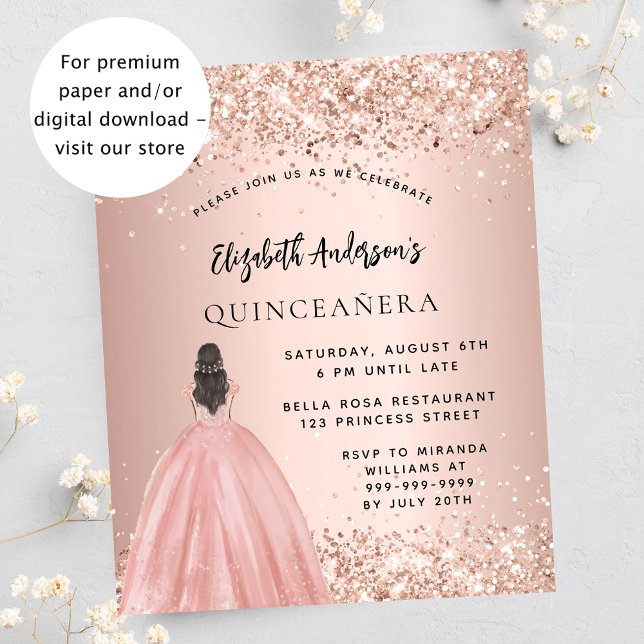 Quinceanera-inbjudan till budget för guld-klänning flygblad (Skapare uppladdad)