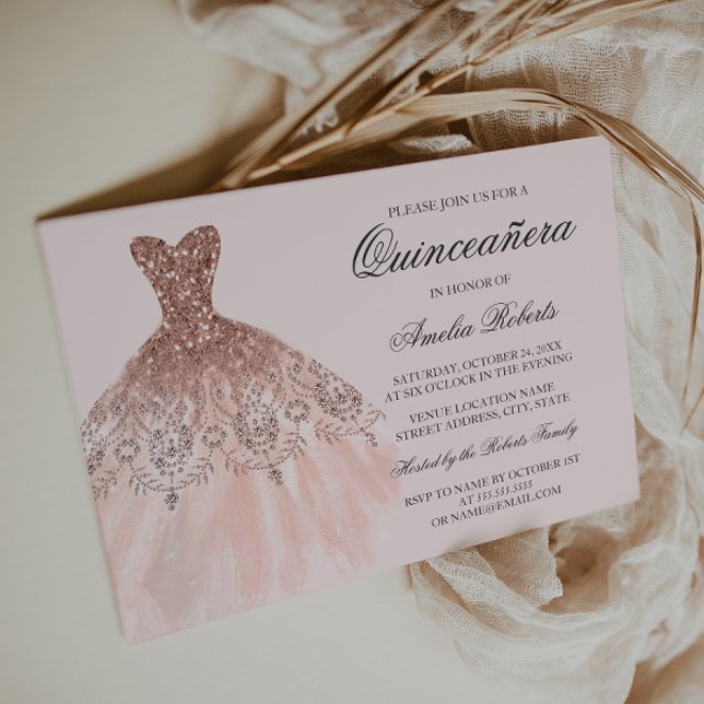 Quinceanera-inbjudan till Gnistran ro Guld Inbjudningar (Skapare uppladdad)