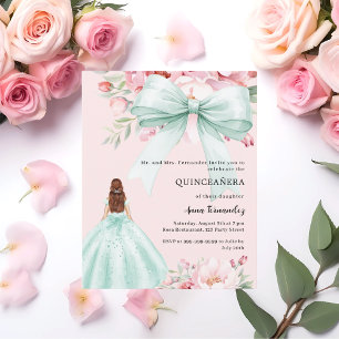 Quinceanera-inbjudan till grönten rosa blommigt
