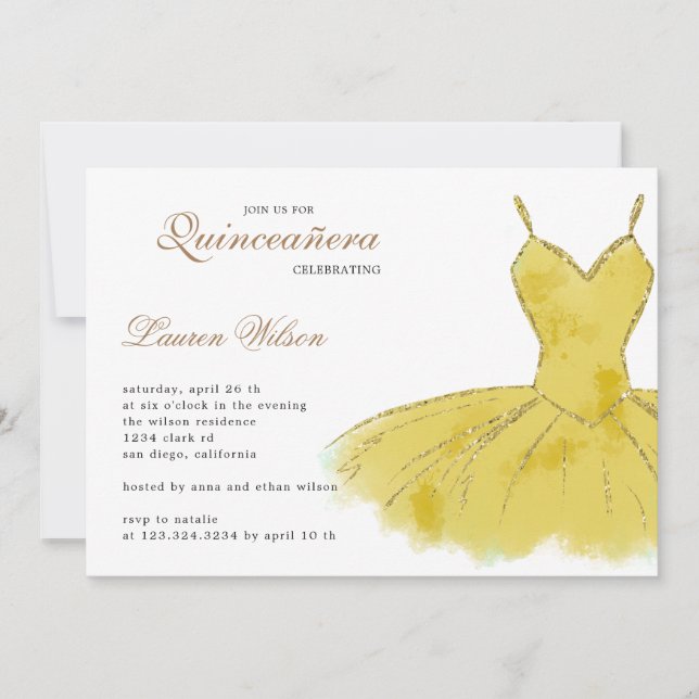 Quinceanera-inbjudan till guld Glitter Inbjudningar (Framsida)