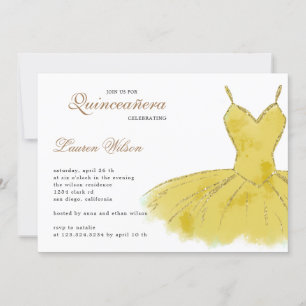 Quinceanera-inbjudan till guld Glitter Inbjudningar