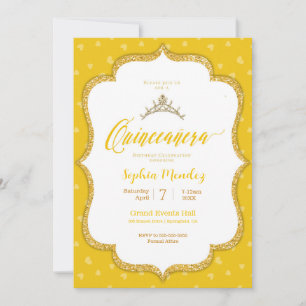 Quinceanera - Inbjudan till Gult och Guld Hearts