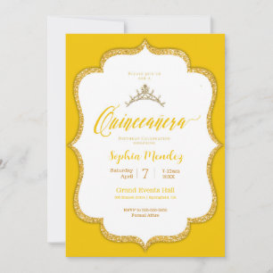 Quinceanera - Inbjudan till Gult och Guld Hearts