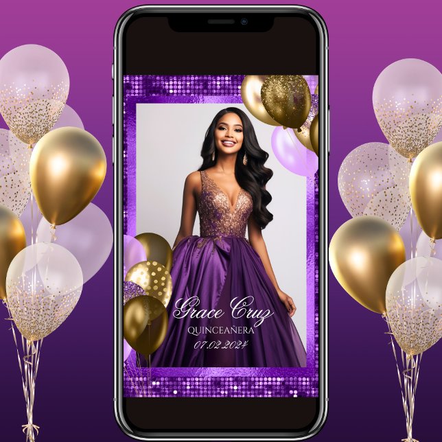 Quinceañera-inbjudan till Lila och Guld Inbjudningar (Skapare uppladdad)