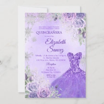 Quinceanera-inbjudan till lila och Silver
