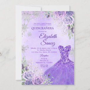 Quinceanera-inbjudan till lila och Silver Inbjudningar