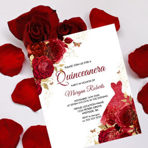 Quinceanera-inbjudan till röd ros-resebudget
