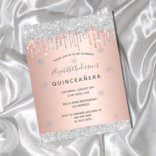 Quinceanera-inbjudan till rosan silver glitter vykort (Skapare uppladdad)