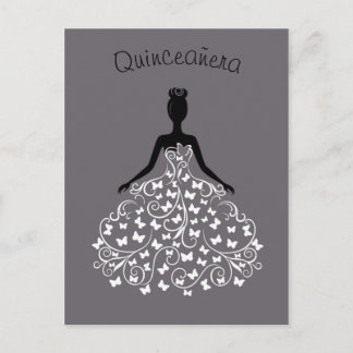 Quinceanera-inbjudan till silver Black Butterfly G Inbjudan Vykort