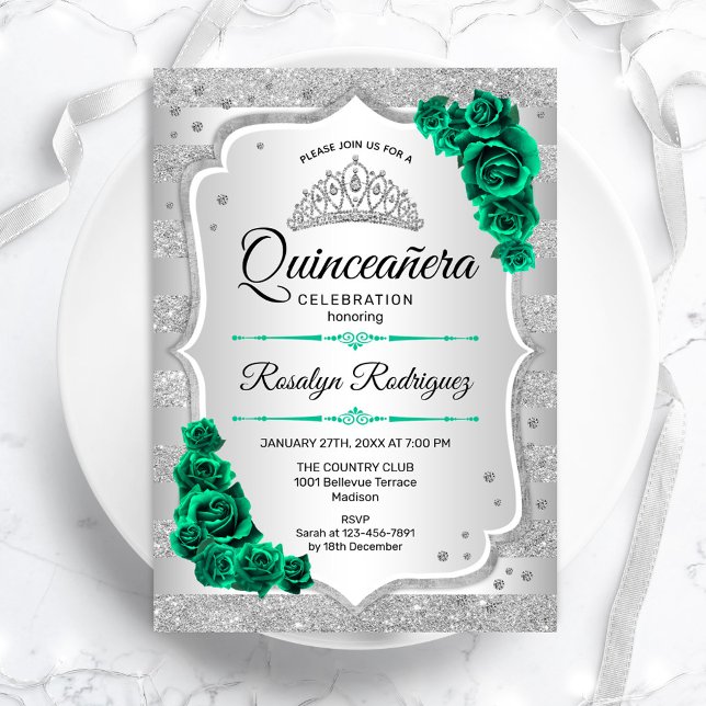 Quinceanera-inbjudan till silver Grönt Inbjudningar (Skapare uppladdad)
