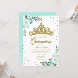 Quinceanera-inbjudan till spanska Guld Tiara Teal