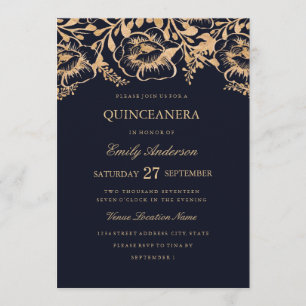 Quinceanera-inbjudan till vintage Guld Blommigt Inbjudningar
