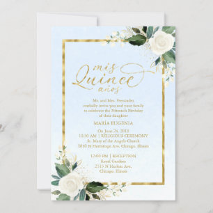 Quinceanera-inbjudan Tvåspråkig Blått Guld Folie Inbjudningar