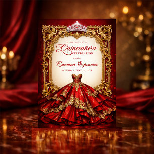 Quinceañera-inbjudningar Röda & Guld Kunglig Bal K Inbjudningar