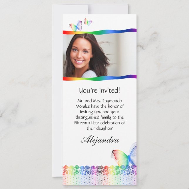 Quinceanera Inbjudningar till Butterfly Snöre Rain (Framsida)