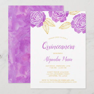 Quinceanera-inbjudningar till det moderna Lila Gul Inbjudningar